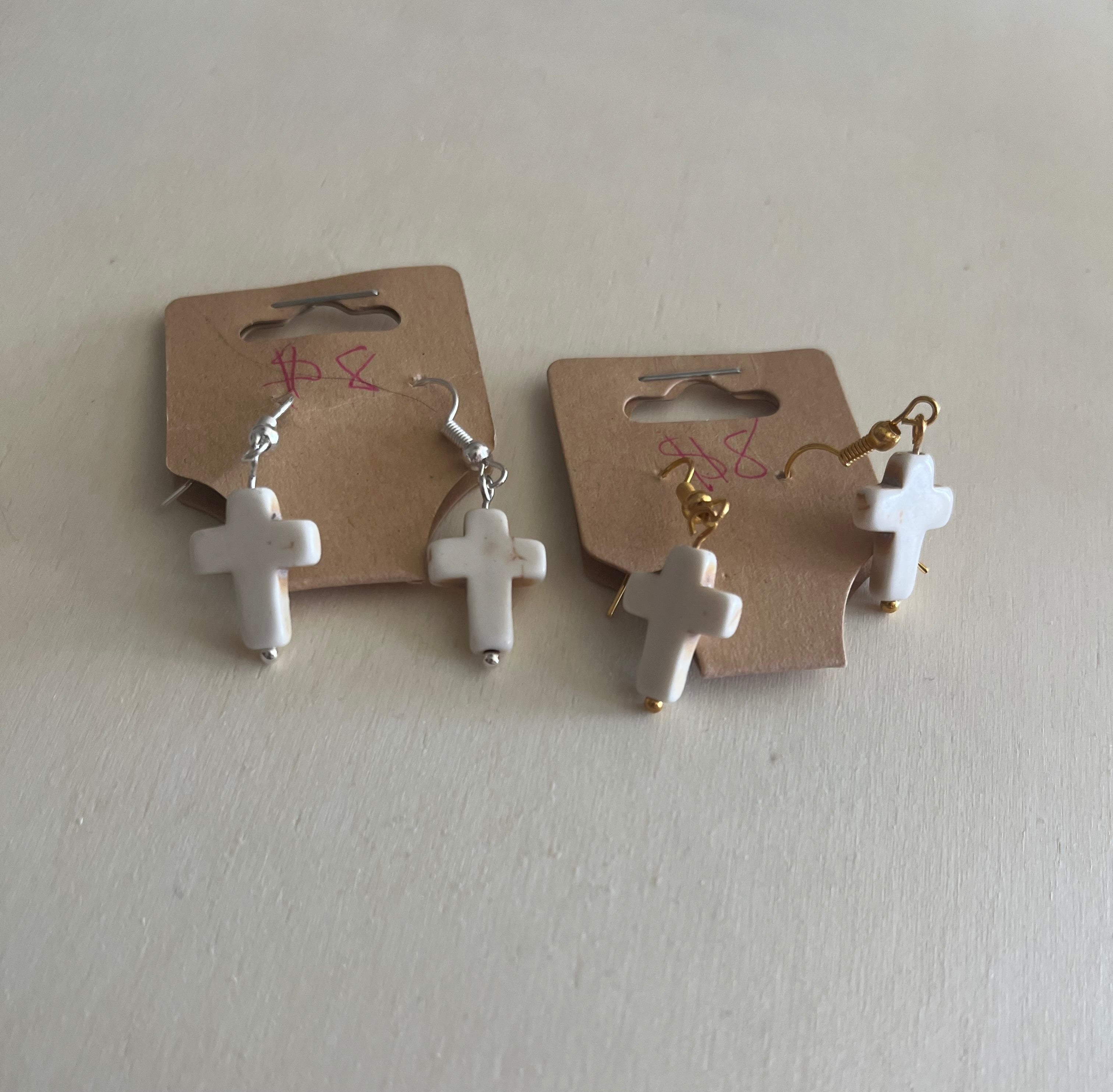 White cross earrings